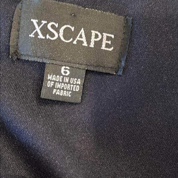 Xscape Elegant One Shoulder Ruffled Navy Scuba Maxi Dress Size 6 - Picture 8 of 11